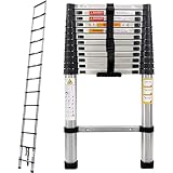 Portable Telescopic Extension Ladder Folding Step Multi-Use Non-Slip Ladders DIY Stainless Steel Ladder EN131 Safe Standard 330 LB Load Capacity (3.77m/11.99ft)