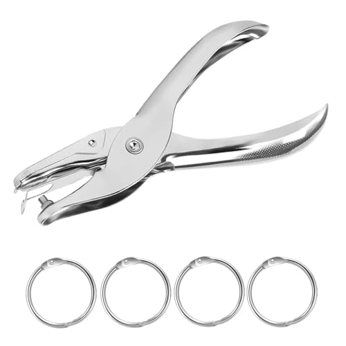SWYSGS Perforatore A Foro Singolo, Tenaglia, Perforatore A Pinza Punzonatore 3 MM，4 Pezzi 20 mm Anelli per Libri in Metallo, Anelli di Rilegatura Sciolti in Lamina d'argento