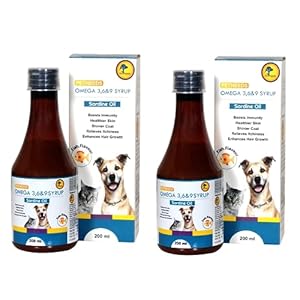 PETHEEDS Omega 3+6+9 Syrup Combo Concentrated Sardine Fish Oil with Vitamins, Minerals & Taurine, Advanced Formula for Shiny Healthy Skin & Coat for Dogs & Cats, Pack of 2-200ml Each