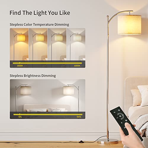 Sunmory Dimmable Floor Lamp With Remote Control，Lamp For Living Room Stepless Color Temperature And Brightness, Standing Lamp For Bedroom And Office With 1H Timer，Nickel Floor Lamp With Linen Shade #TOP1