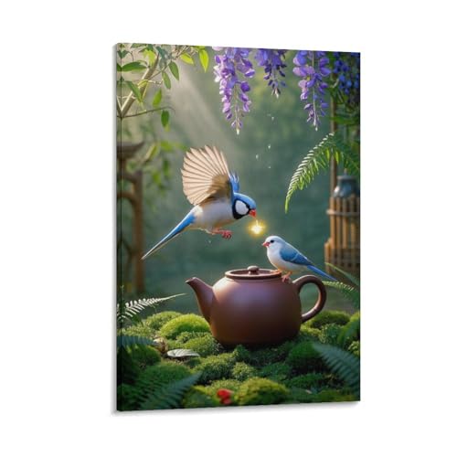 Sparrow Teapot poster décoration murale oiseau et tableau sur toile moderne pour salle de bain