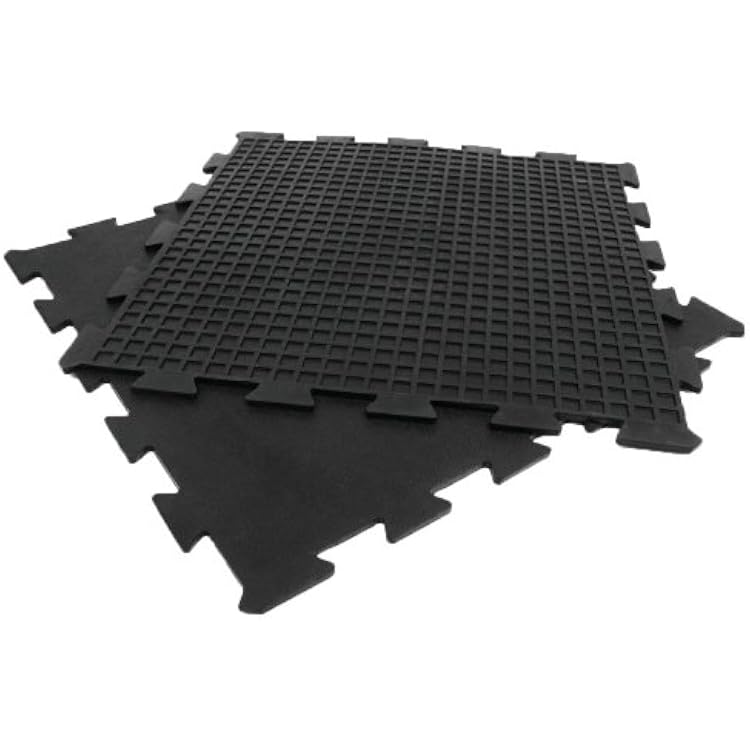 Rubber-Cal Armor-Lock Interlocking Rubber Mat - 3/8-inch x 2ft x 2ft Black Rubber Tiles