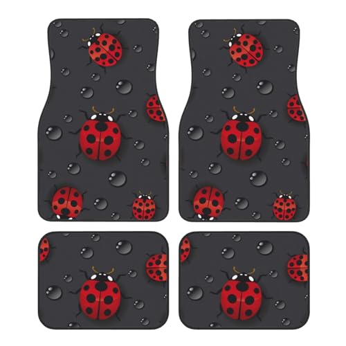 Universal Fit Car Floor Mats, Red Ladybugs Set of 4pcs Car Carpet Fit for SUV, Vans, Sedans, Trucks