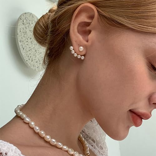 Fanquility Pearl Jacket Earrings 925 Sterling Silver Ball Ear Earrings Jacket For Women Trendy Front Back Earrings Dainty Earring Jackets For Women thumb #3