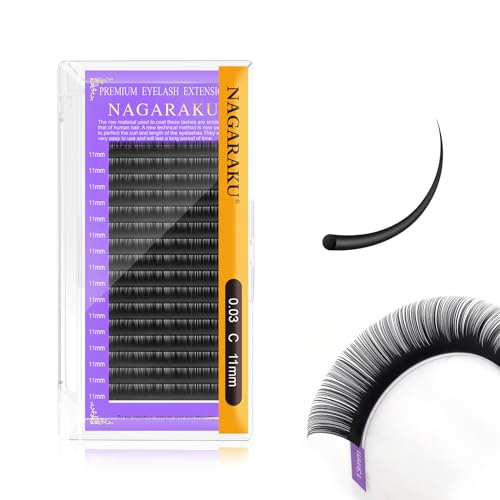 NAGARAKU Classic Individual Lash Extensions 0.03 C 11mm For Mega Volume