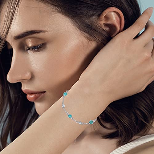 Image of HPQQ Anklet Bracelet for Women 925 Sterling Silver Natural Stone Chain Ankle Bracelet Beach Summer Fine Jewelry Birthday Mothers Day Gifts for Women Her Mom