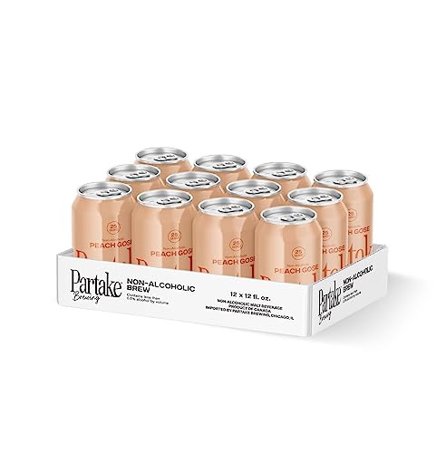 Partake Brewing Non Alcoholic Craft Brew, Peach Gose, 24 Pack - 12 Ounce Cans, Low Calorie, All Natural #TOP3