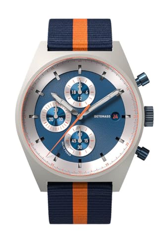DeTomaso D10 Chrono SOLAR Gray Blue Grau Blau Herren-Armbanduhr Analog Solar Armband Blau Orange