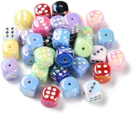 Ornazy 200Pcs 3D Colorful Acrylic Dice Spacer Beads with Hole 14mm UV Plating Square Dice Beads for Jewelry Making Keychain Crafts Decoration image 4