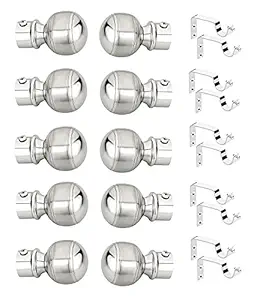 Arena Stainless Steel Curtain Finials And Curtain Brackets/Holders 5 Set For Door and Window With Fitting Accessories Glossy Matte Series ( Curtain Finial 10 Pic And Curtain Bracket 10 Pic) For 1 Inch Rod Home Decor