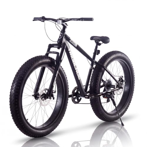 LSBIKE 26 Zoll Erwachsene Mountainbike, Männer und Frauen 7-Gang Schaltung Antriebssystem Mountainbikes, Doppelscheibenbremsen 26*4 Zoll Dicke Reifen Fahrrad, Schwere MTB Fahrräder mit Frontfederung