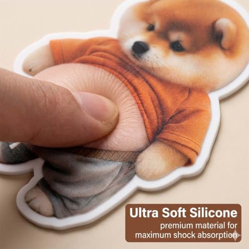 ZENQARI 4 Stück Türstopper Sticker aus Gummi und PVC – Braune Shiba Inu Hundekopf Aufkleber als lustiger Türanschlag & Handy-Sticker für Zuhause, je 11 x 7 cm