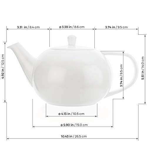 Tealyra - Large White Porcelain Teapot - 47.3-Ounce (6-8 Cups) - English Modern Style - Teapot With Bee Style Spout Filter To Brew Loose Leaf Tea - Ceramic Brewer Pot - 1400Ml #TOP5