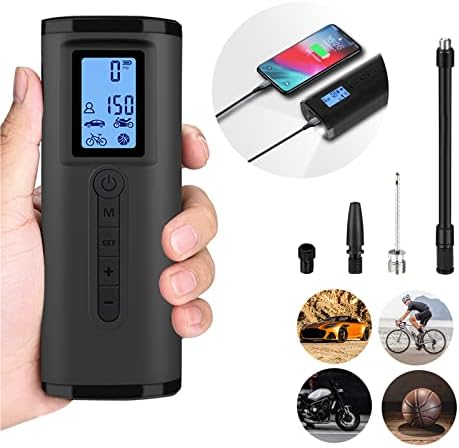 Lamgool 150 PSI Tire Inflator Portable Air Compressor Bicycle Pump with Digital Pressure Gauge LED Light Mini Rechargeable Tire Pump Electric Air Pump for Car Bike Motorcycle Balls