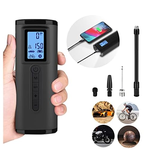 Lamgool 150 PSI Tire Inflator Portable Air Compressor Bicycle Pump with Digital Pressure Gauge LED Light Mini Rechargeable Tire Pump Electric Air Pump for Car Bike Motorcycle Balls