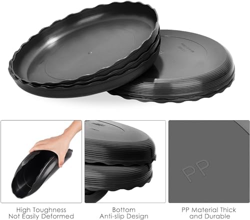 Hossejoy 5 Packs Plastic Plant Saucer Drip Trays, Durable 30cm Plant Saucer Tray, Plant Plate Water Catcher for Planter Base, Plant Pot Saucers for Indoors, Outdoors, Garden, Potted Plants (Black)