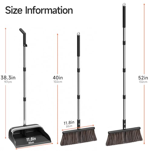 Image of Broom and Dustpan Set for Home, Extra Brush Head & 51.6 inch Adjustable Long Handle, with Comb Teeth for Pet Hair, Lightweight Indoor Sweeping Kit for Hardwood Floor