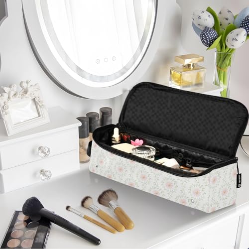 Estuche de viaje 2 en 1 para rizador con alfombrilla resistente al calor extraíble, impermeable, organizador portátil para herramientas calientes, planchas y moldeador de volumen para el cabello diseño floral rosa miniatura 7