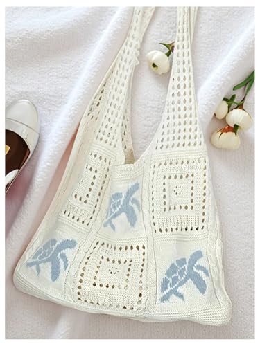 Bolso de hombro tejido para mujer blanco miniatura 2