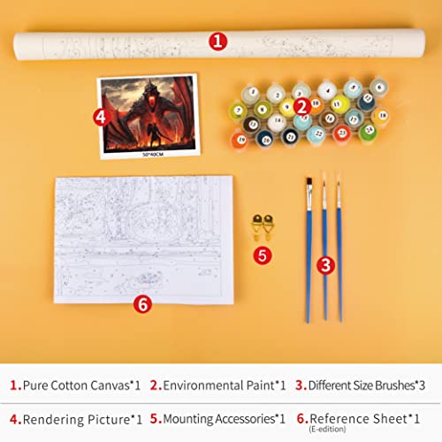 Tishiron Paint By Number Easy For Adults Kids Beginner, Drawing Paintwork With Paintbrushes, Arts Craft Home Wall Decor, Acrylic Pigment-Holiday Decor Gifts, Dragon And Warrior 16X20Inch #TOP3