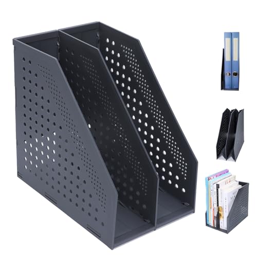 FRETONBA A4 Folding Magazine File with 2 Compartments - Dark Grey, 2 Compartments Dark Grey, 17 cm x 25,5 cm x 24,5 cm