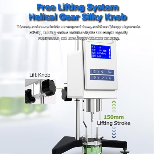 Viscosímetro rotativo digital, 100.000 MPa.s, probador de viscosidad de laboratorio con 4 rotores de acero inoxidable, carrera de 150 mm, temporizador de 100 minutos para grasa, pintura, adhesivos