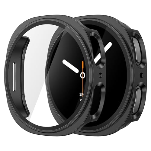 Misxi 2-Pack Hard PC Case with Tempered Glass Screen Protector for Samsung Galaxy Watch 8 44mm, Overall Protection Anti-Slip Scratch-Resistant Cover for Galaxy Watch8, Black by Misxi - Used condition - US$8.31