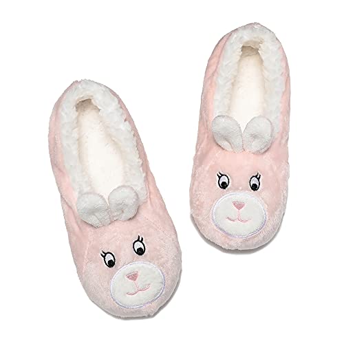 Glenmearl Womens Knit Lovely Animal Slippers Non-Skid Sole Home Slippers For Adults Girls (5-7, Pink Rabbit) #TOP1