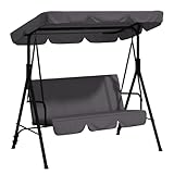 YODOLLA Balancelle de Jardin 3 Places, Auvent Réglable & Coussin Amovible, Charge 204kg, Balancoire Extérieure pour Terrasse, Piscine, Porche, 172 × 112 × 152 cm (Gris)
