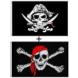 150x90 cm Piraten Flagge - Jolly Roger Schädel Brust gekreuzte Knochen Polyester für Piratenparty...