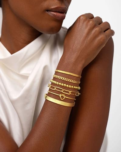 Gold Bracelets for Women, 14K Gold Plated Chunky Stackable Bracelet Set, Dainty Paperclip Chain Cuban Link Layered Non Tarnish Trendy Gold Bracelets Stack for Women2