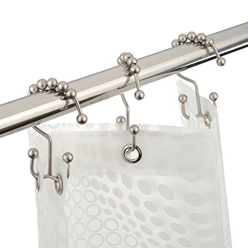 Amazer Shower Curtain Hooks Rings, Stainless Steel Shower Curtain Rings, 12Pcs Double Glide Shower Hooks For Bathroom Shower Curtain Rods Dual Rust-Resistant Shower Rings, Matte Nickel #TOP2