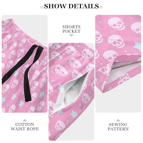 Men's Pajama Shorts Skull Star Pink Athletic Pajama Sleep Bottoms with Pockets 23035734