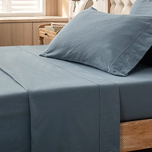 PURE ERA Jersey Knit Flat Top Sheet Only 100% T-Shirt Heather Cotton Super Soft Comfy Breathable (1-Pack, Twin, Solid Cerulean Blue) by PURE ERA - Used condition - US$12.76
