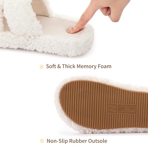 Image of RockDove Women's Pluffie Open Toe Slippers | Arch Support & Memory Foam, Cozy Faux Fur, Gift-Ready Design, Indoor & Outdoor Comfort