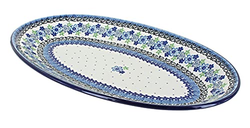Blue Rose Polish Pottery - Blue Eliza Oval Platter - 14.5" x 8.5" - Unique Platter for Dinner Parties, Very Durable & Dishwasher Safe