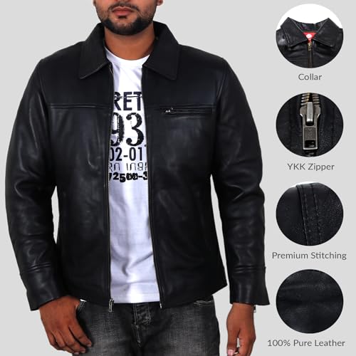 Laverapelle Men's Genuine Lambskin Leather Jacket (Black, Aviator Jacket) - 18010043