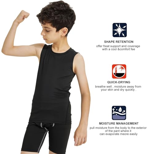 LNFINTDO Camiseta regata de compressão para meninos, sem mangas, camiseta juvenil de secagem rápida,
