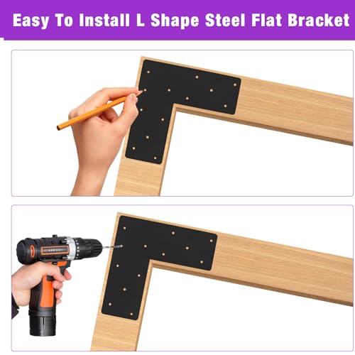 4 Pcs 13.2"x 5"L Shape Flat Bracket, Mending Plate with Black Powder-Coated Right Angle Brackets, Corner Bracket, L Shape Plate Fit 6x6,8x8 for Repair House,Furniture,Pavilion,Truss framing by ICokin - Used condition - Image 4