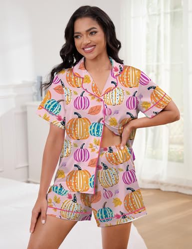 Image of SHESHOW Satin Pajamas for Women Set Preppy Animals Pjs Short Sleeve Shorts 2 Piece Loungewear Sets XS-XXL