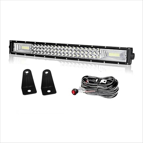 WELLIT - WELLIT 32" 405W Barre Lumineuse LED 12v 24v Triple Rangée 7D Combiné avec Câblage Rampe LED Phare LED Projecteur LED pour Voiture Véhicules Offroad Camions ATV (32 Pouces 405W+câblage)