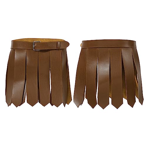 JEATHA Men's Medieval PU Leather Tassel Skirt Buckled Waist Belt Adjustable Waistband Wide Girdle Drape Costumes Accessory