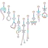 Vsnnsns 14G Dangle Belly Button Ring Piercing Jewelry 316L Stainless Surgical Steel Snake Navel Rings Heart CZ Butterfly Dangling Belly Button Ring Piercing Jewelry for Women 14 Gauge Rainbow