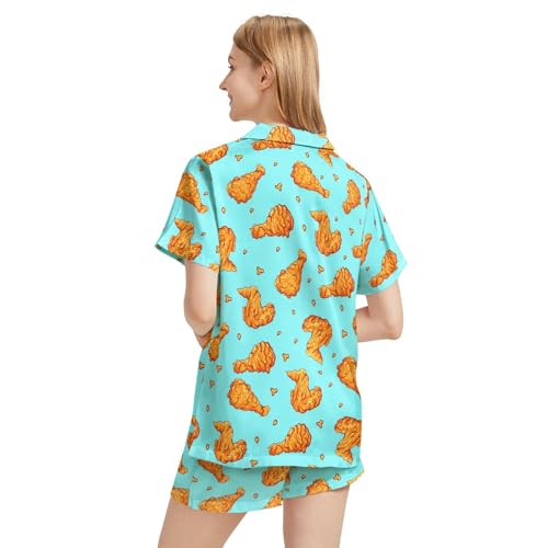 Image of Funny Satin Pajamas Set for Women Button Down Sleepwear Print Pjs Set 2 Piece Short Sleeve Loungewear Gift for Women