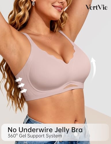 Image of Vertvie Jelly Bras for Women No Underwire Supportive | Seamless Wireless Bralette, Cool Breathable Mesh, Push Up Scalloped V-Neck, Full Coverage Tshirt Bra, Soft Comfortable