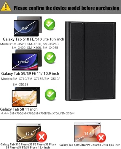 Backlit Keyboard Mouse Case for Samsung Galaxy Tab S10 Lite/S10 FE (2025)/S9 FE/Tab S9 (2023)/Tab S8 (2022)/Tab S7 (2020) 10,9-11-inch,with Wireless Bluetooth British Layout Keyboard and Mouse Black