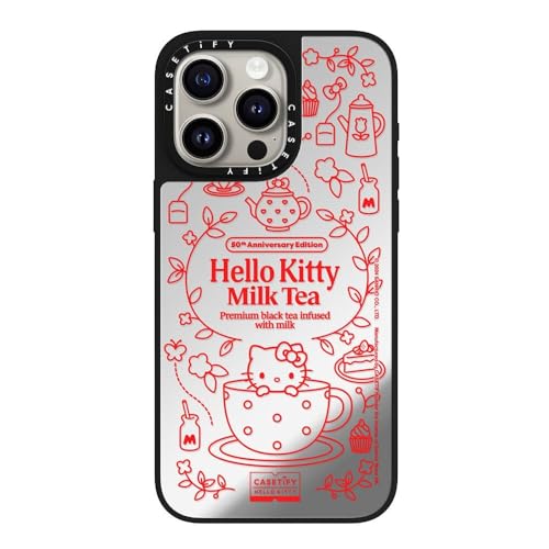 CASETiFY MagSafe �Ή��~���[ iPhone 15 Pro Max �P�[�X [���ː� / 1.5m����̗����������N���A / Hello Kitty Co-Lab] - �V���o�[ (�u���b�N�o���p�[) - Hello Kitty Milk T