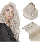 Vivien Blonde Clip in Hair Extensions Human Hair 14 Inch Platinum Blonde Hair Extensions Clip in ...