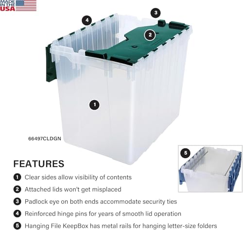 Image of Akro-Mils KeepBox 18G Storage Box, Lid Attached, Stackable, Clear /Green 3pk | 18 Gallon Plastic Storage Container, Nesting and Stackable, Clear Tote for Garages, Closets, Moving, 21 inch x 15 inch x 17 inch