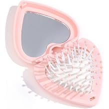 Pink Heart Hair Brush With Mirror, Air Cushion Folding Brush, and Massage Styling Tools for Women and Girls